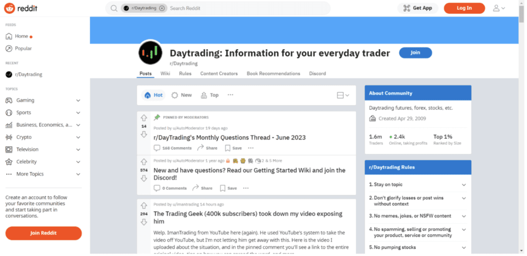 Capture d’écran du forum r/Daytrading